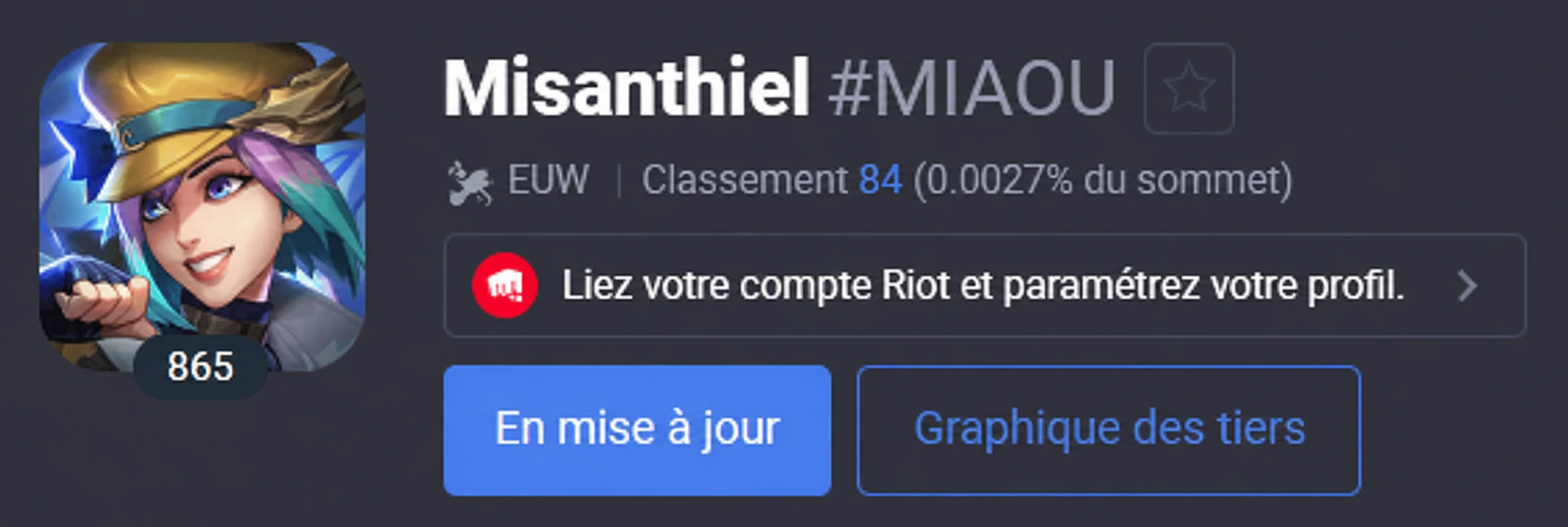 Profil Misanthiel classé numéro 84 sur le serveur EUW